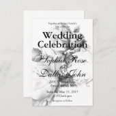 白黒エレガント牡丹フローラ水彩画 招待状 (正面/裏面)