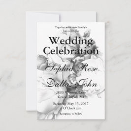 白黒エレガント牡丹フローラ水彩画 招待状