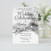 白黒エレガント牡丹フローラ水彩画 招待状 (スタンド正面)