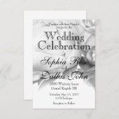 白黒エレガント牡丹フローラ水彩画 招待状 (正面/裏面)