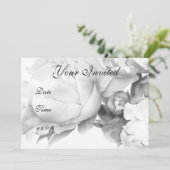 白黒エレガント牡丹フローラ水彩画 招待状 (スタンド正面)