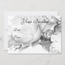 白黒エレガント牡丹フローラ水彩画