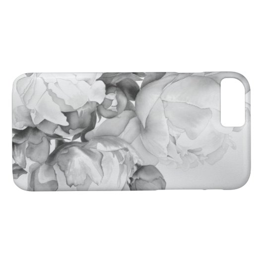 白黒エレガント牡丹フローラ水彩画 Case-Mate iPhoneケース (裏面(横))