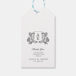 白黒エレガント牡丹フローラ結婚ズ ギフトタグ