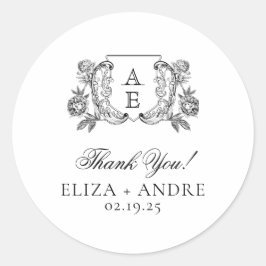 白黒エレガント牡丹フローラ結婚ズ ラウンドシール