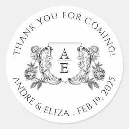 白黒エレガント牡丹フローラ結婚ズ ラウンドシール