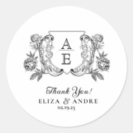 白黒エレガント牡丹フローラ結婚ズ ラウンドシール