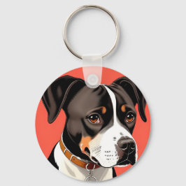 白黒エレガント犬のポートレート キーホルダー