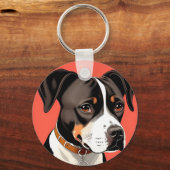 白黒エレガント犬のポートレート キーホルダー (裏面)