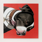 白黒エレガント犬のポートレート ジグソーパズル (横)