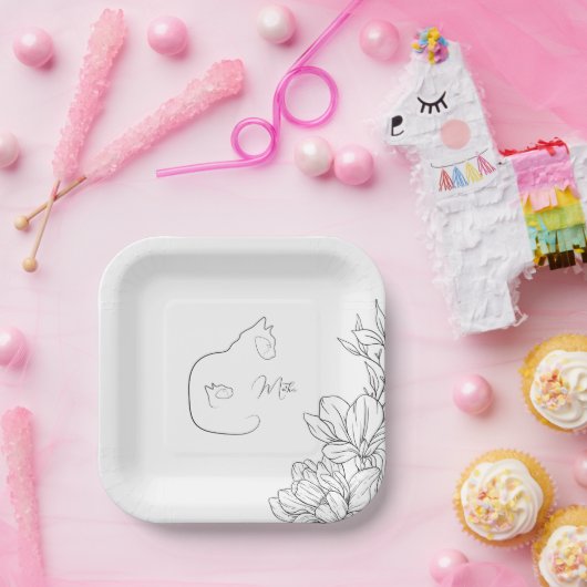 白黒エレガント猫好きベビーシャワー ペーパープレート (パーティー)