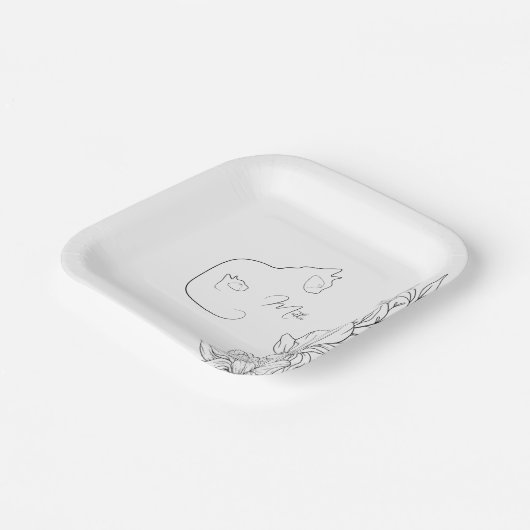 白黒エレガント猫好きベビーシャワー ペーパープレート (傾斜あり)