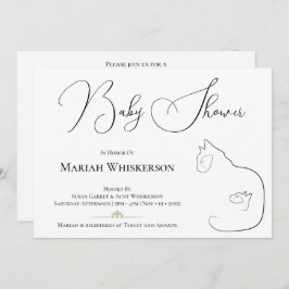 白黒エレガント猫好きベビーシャワー 招待状