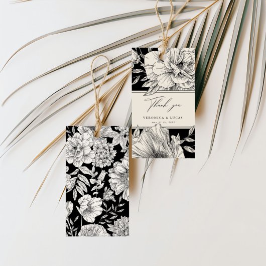 白黒エレガント結婚フローラありがとう ギフトタグ