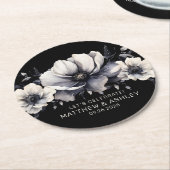 白黒エレガント結婚フローラ ラウンドペーパーコースター (アングル)