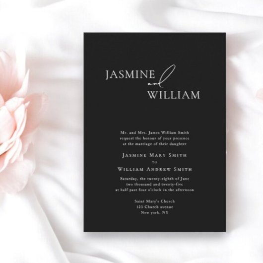 白黒エレガント結婚式招待状モダン 招待状