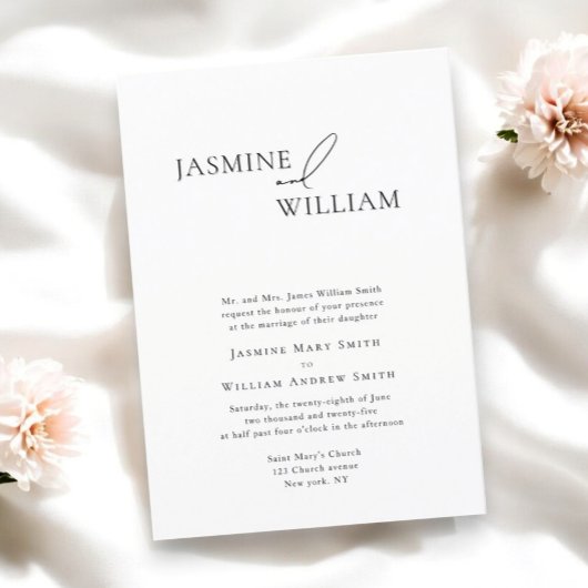 白黒エレガント結婚式招待状モダン 招待状