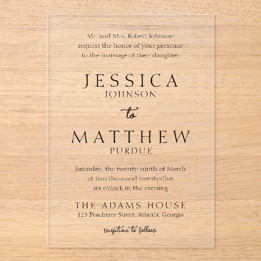 白黒エレガント結婚式招待状 アクリル招待状 (正面)