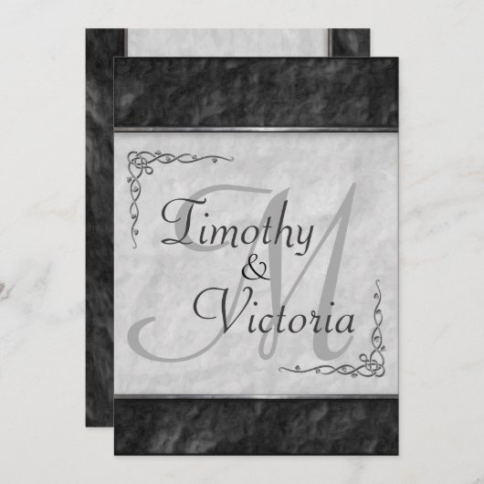 白黒エレガント結婚式招待状 招待状 (正面/裏面)