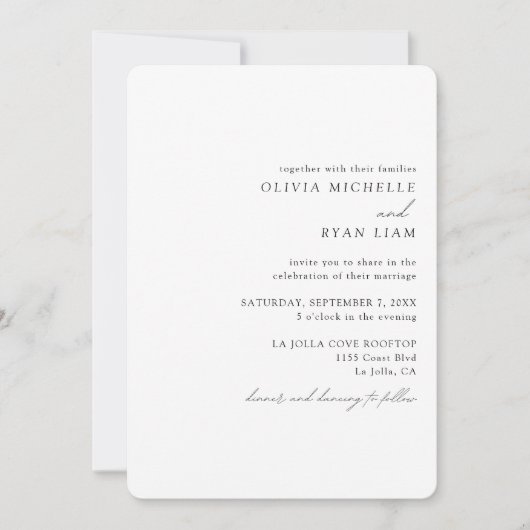 白黒エレガント結婚式招待状 招待状 (正面)