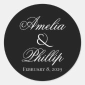白黒エレガント結婚式用シール ラウンドシール (正面)