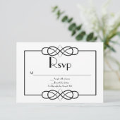 白黒エレガント結婚式RSVPカード 出欠カード (スタンド正面)