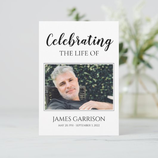 白黒エレガント葬儀祈りの言葉カード(写真付) エンクロージャーカード (スタンド正面)