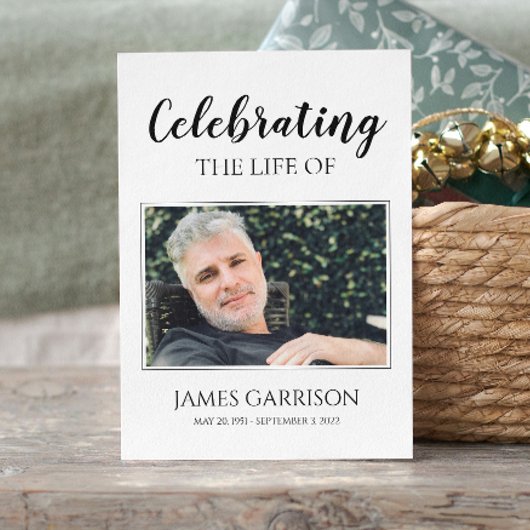 白黒エレガント葬儀祈りの言葉カード(写真付) エンクロージャーカード