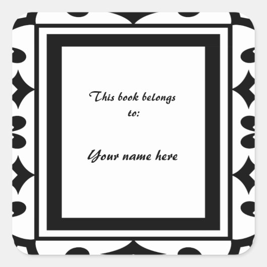 白黒エレガント蔵書票シール スクエアシール (正面)