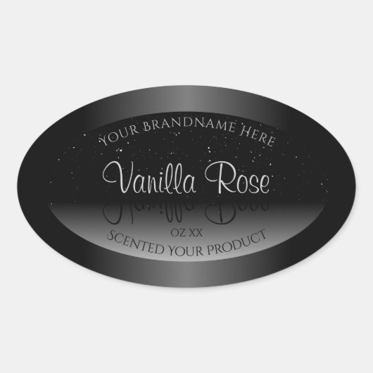 白黒エレガント製品ラベルソフトグリッター 楕円形シール (正面)