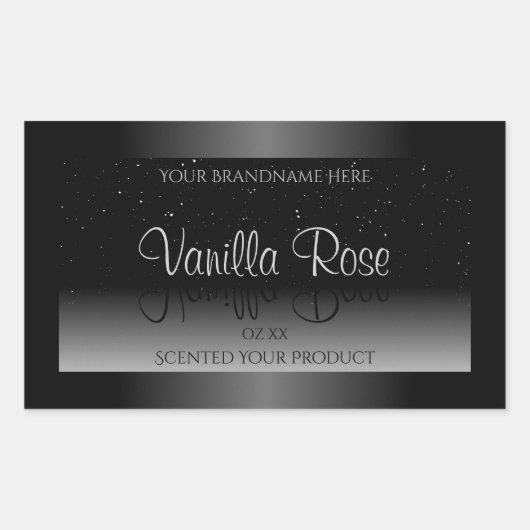 白黒エレガント製品ラベルソフトグリッター 長方形シール (正面)