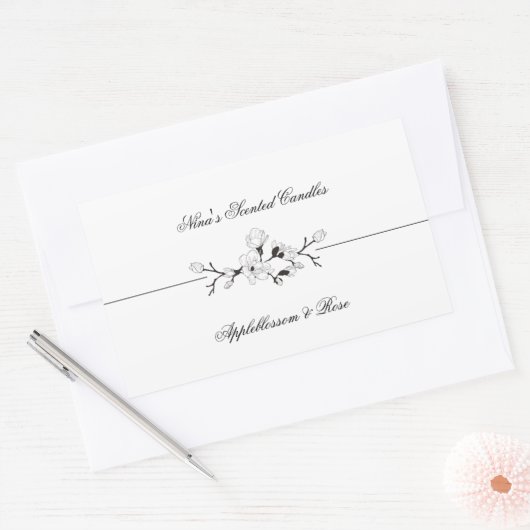 白黒エレガント製品ラベル 長方形シール (封筒)