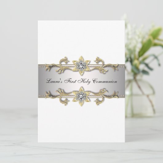 白黒エレガント金ゴールドガールズファースト聖餐式 招待状 (スタンド正面)