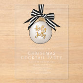 白黒エレガント金ゴールドクリスマスカクテルパーティー アクリル招待状 (正面)