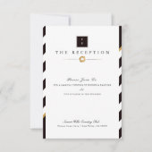 白黒エレガント金ゴールドストライプウェディングレセプション 招待状 (正面)