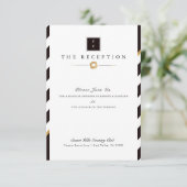 白黒エレガント金ゴールドストライプウェディングレセプション 招待状 (スタンド正面)