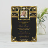 白黒エレガント金ゴールドパールフォト誕生日2 招待状 (スタンド正面)
