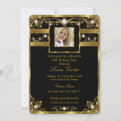 白黒エレガント金ゴールドパールフォト誕生日2 招待状 (正面)