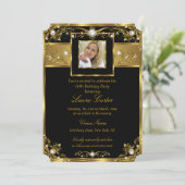 白黒エレガント金ゴールドパールフォト誕生日 招待状 (スタンド正面)