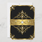 白黒エレガント金ゴールドパールフォト誕生日 招待状 (裏面)