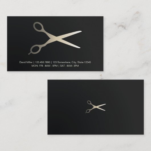 白黒エレガント金ゴールドフェイク理容師 名刺 (正面/裏面)