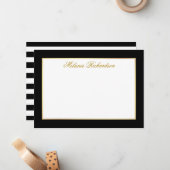 白黒エレガント金ゴールドフレストライプーム ノートカード (正面/裏面インサイチュ)