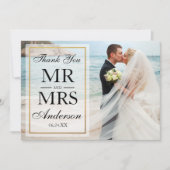 白黒エレガント金ゴールドフレ結婚ームの写真 サンキューカード (正面)