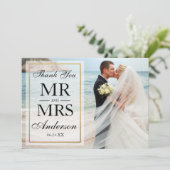 白黒エレガント金ゴールドフレ結婚ームの写真 サンキューカード (スタンド正面)