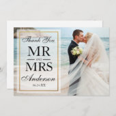 白黒エレガント金ゴールドフレ結婚ームの写真 サンキューカード (正面/裏面)