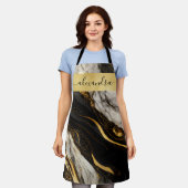 白黒エレガント金ゴールドマーブルストーンカスタム エプロン (着用した状態)