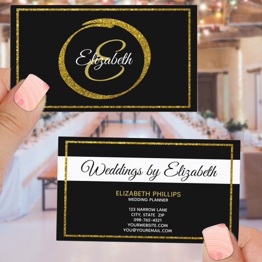 白黒エレガント金ゴールドモノグラムテンプレート 名刺