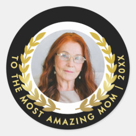 白黒エレガント金ゴールドリース賞写真 ラウンドシール