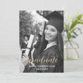 白黒エレガント金ゴールド大学院写真パーティー 招待状 (スタンド正面)