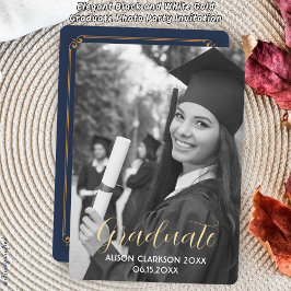 白黒エレガント金ゴールド大学院写真パーティー 招待状